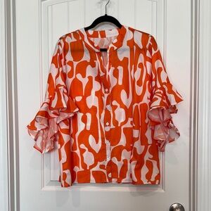 Amazon Vibrant Orange and White Women's Blouse